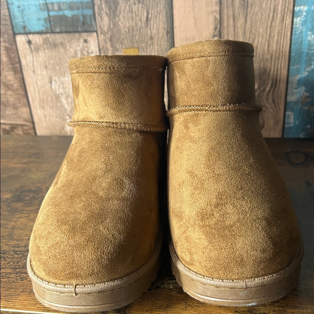 SO Chestnut Brown Faux-Suede Cozy Ankle Boots with Cream Fleece Lining - Picture 12 of 16